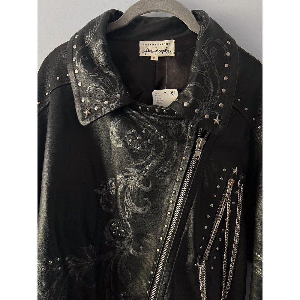 Free People Nigel Preston Chain Embellished Biker Jacket Leather - Picture 9 of 14